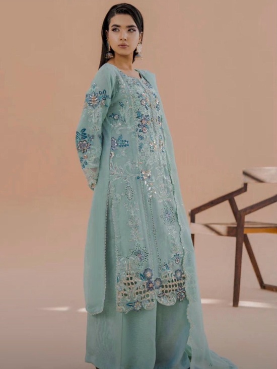Maria B Dresses & Skirts - Elegant Mint Embroidered Long Sleeve Dress